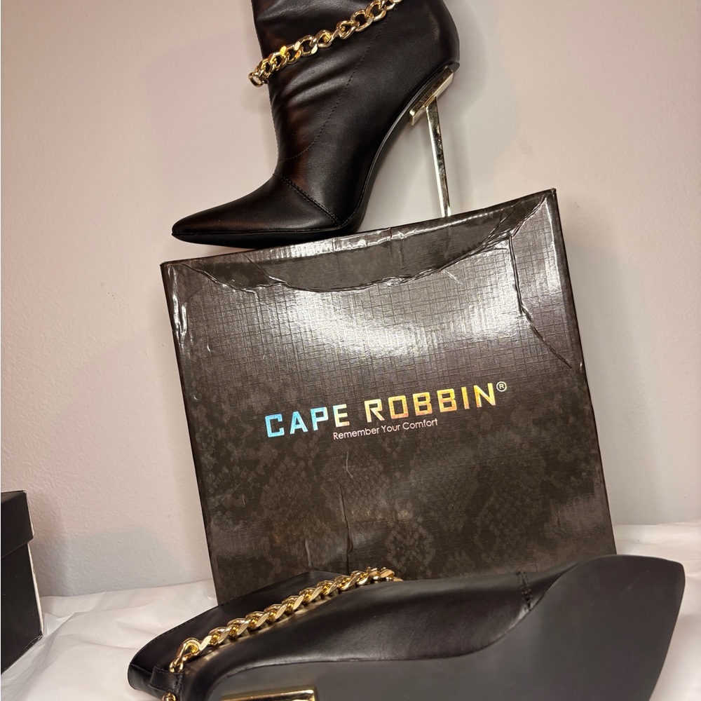 Cape Robbin Black Ankle Boots with Gold Chain Accent - Picture 6 of 6